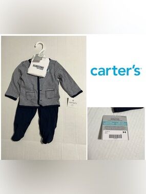 🆕CARTER’S - 6M - NWT - INFANT BOYS 3PC NAVY BLUE ELEPHANT CARDIGAN SET